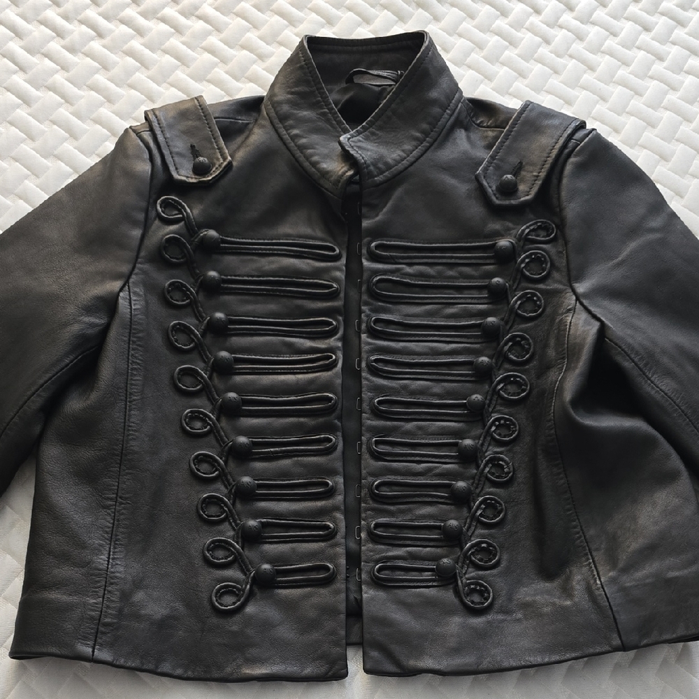 All Saints Black Rummy Leather Military Jacket - Picture 2 of 5